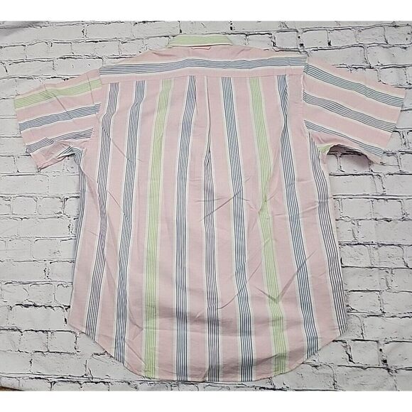 Vintage Tommy Hilfiger Shirt Mens Medium Crest Striped Short Sleeve Button Up - Picture 7 of 7